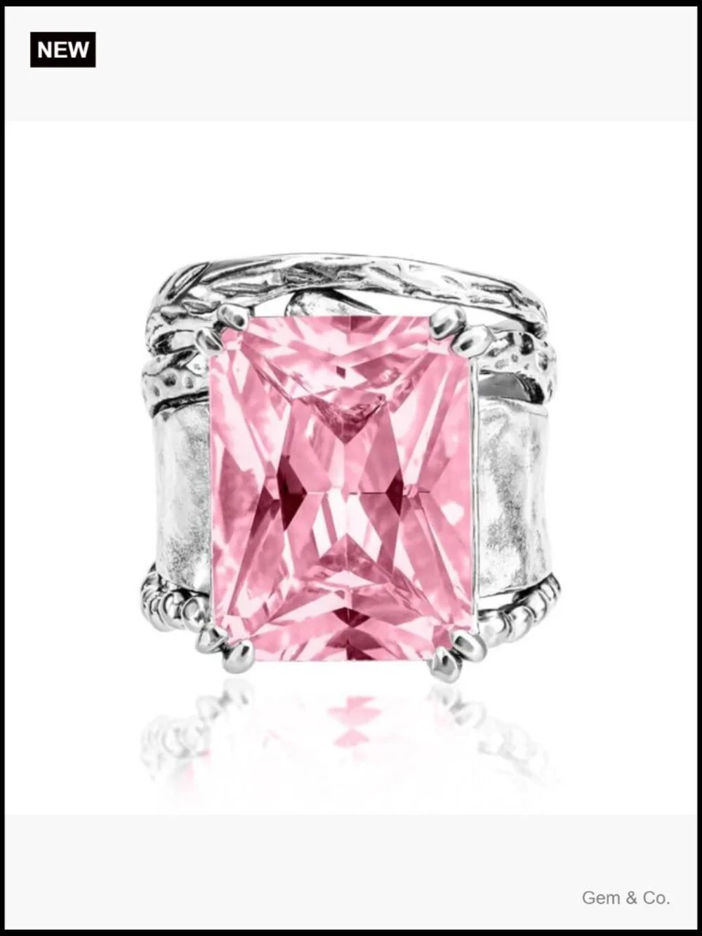 925 Sterling Silver Statement Ring - Hammered Vintage Octagon CZ